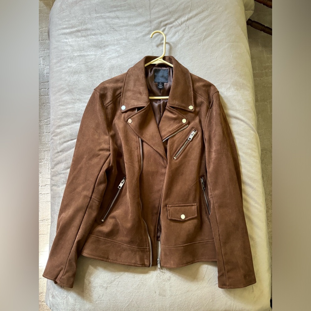 H&M Brown Faux Suede Biker Jacket Size L